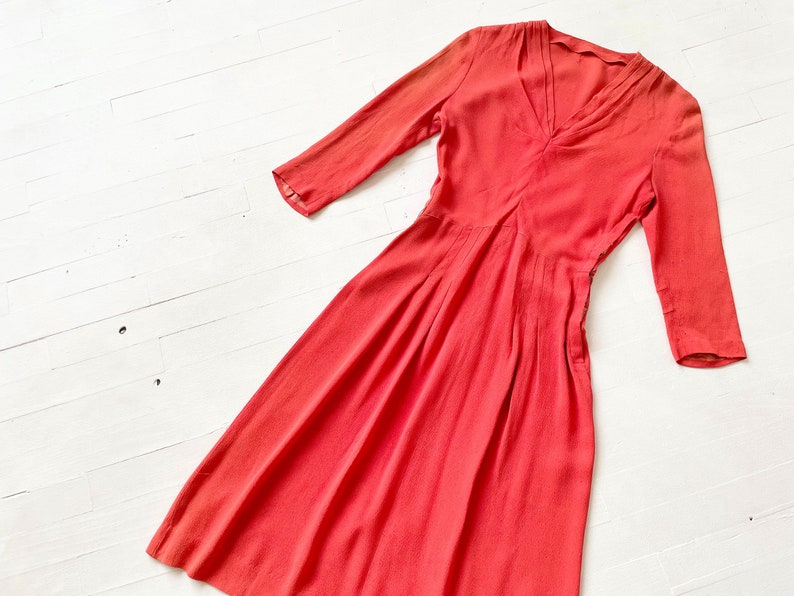 1940s Coral Rayon Crepe Dress image 5