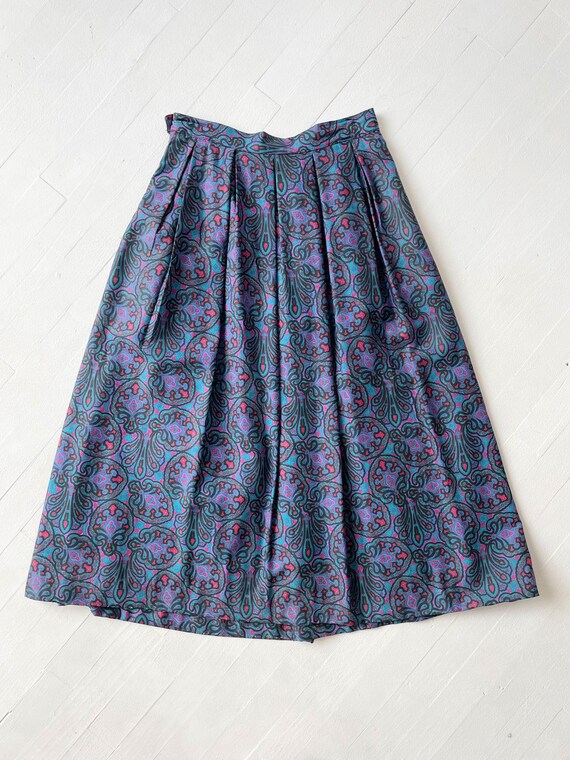 1980s Teal Printed Skirt - image 5