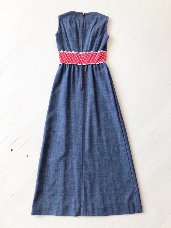 1970s Chambray Polka Dot Maxi Dress - image 3