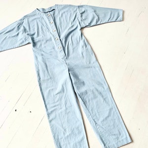 Vintage Blue Cotton Jumpsuit with White Buttons
