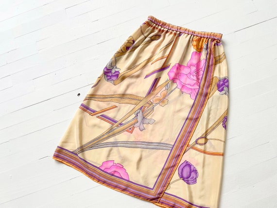 1980s Silk Botanical Border Print Skirt - image 6