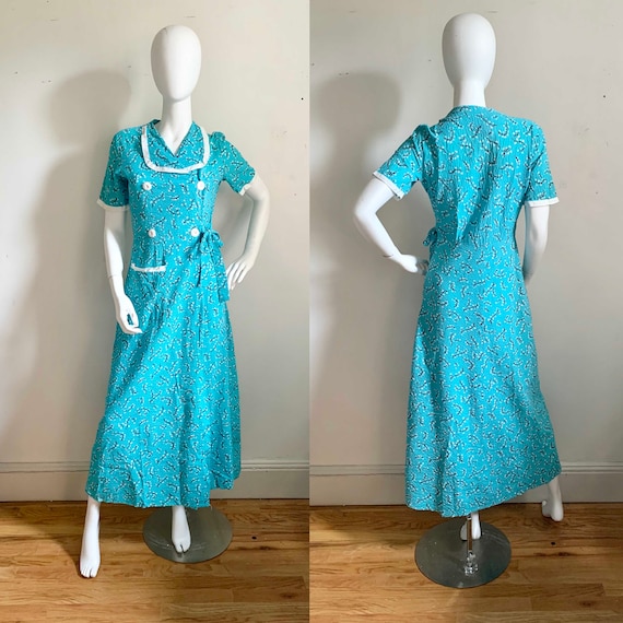 Late 1930s Seersucker House Dress