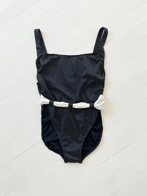 1980s Dotted Black High Cut Swimsuit - Gem
