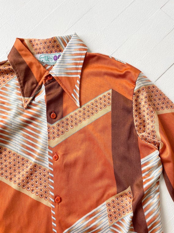 1970s Huk A Poo Rust Print Dagger Collar Shirt - image 2