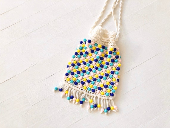 1960s Beaded Raffia Pouch Bag