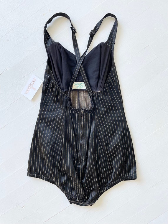 1970s Metallic Striped Black Halter Neck Swimsuit - image 5