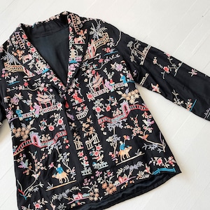 Vintage Embroidered Chinoiserie Black Silk Jacket