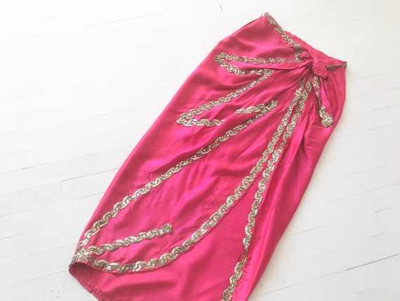 Vintage Burlesque Magenta Pink Satin Costume Skirt