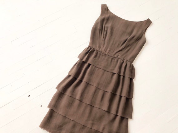 1950s Tiered Brown Silk Dress