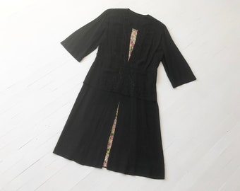 1930s Black Soutache Day Dress