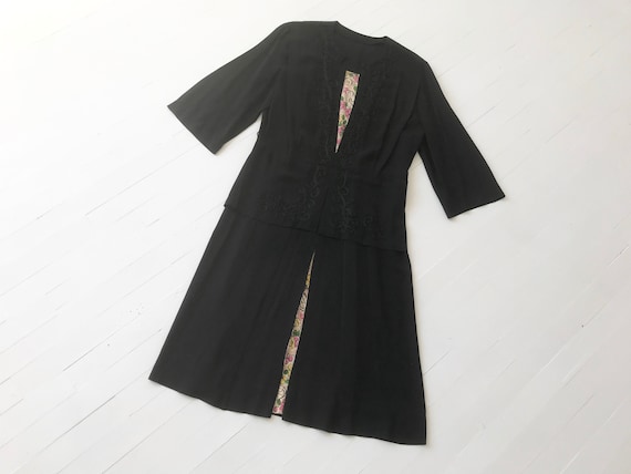 1930s Black Soutache Day Dress