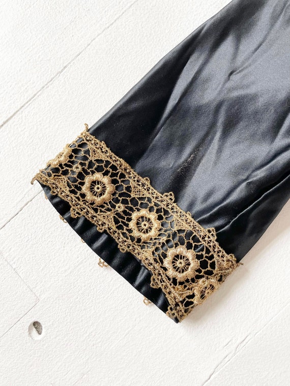 Antique Victorian Embroidered Black Silk Satin + … - image 4
