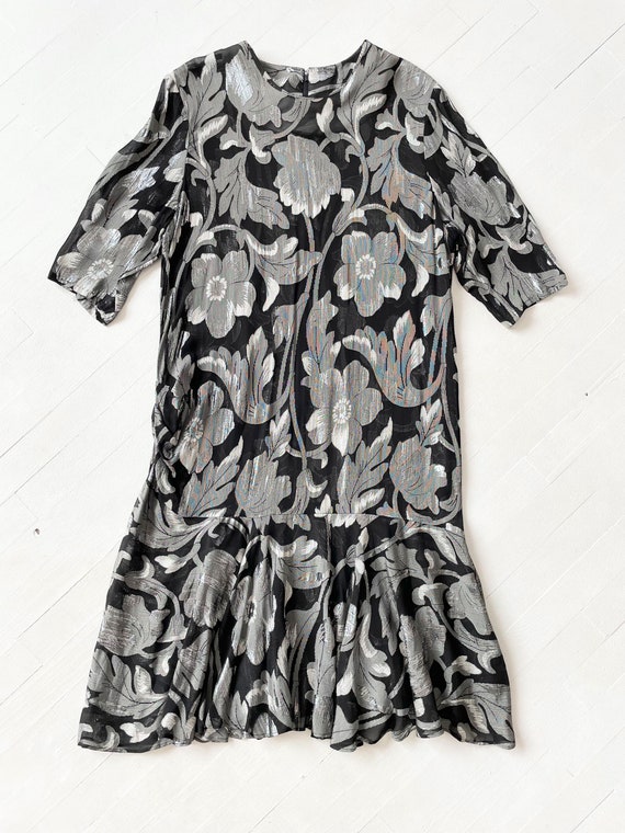 1980s Sheer Metallic Floral Dress - image 3