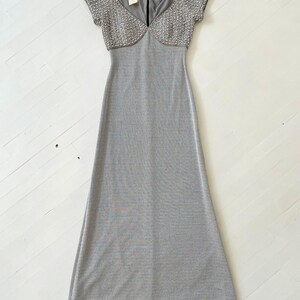 1970s Beaded Silver Knit Maxi Gown image 4