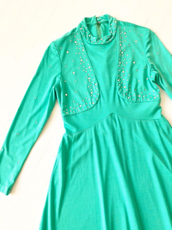 1960s Green Rhinestone Gown