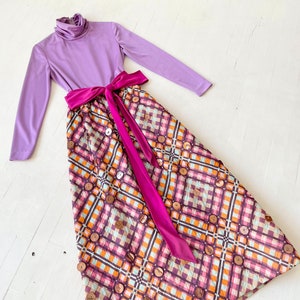 1970s Purple Patterned Paillette Maxi Dress image 1