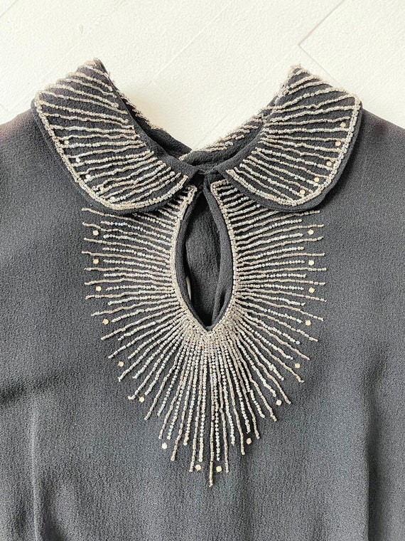1940s Beaded Starburst Black Rayon Crepe Dress - image 2