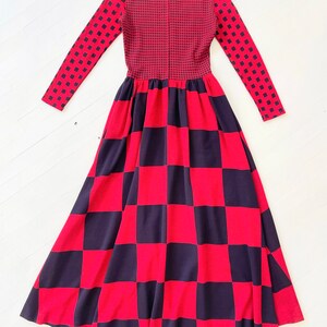 Robe longue en tricot de laine à carreaux rouge et bleu marine Rudi Gernreich années 60 image 5