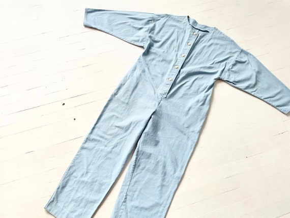 Vintage Blue Cotton Jumpsuit with White Buttons - image 6