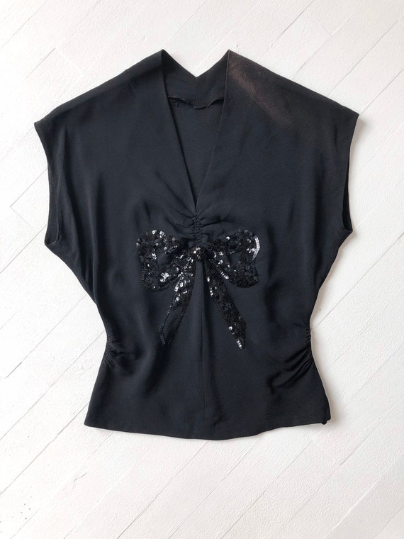 1940s Black Sequin Bow Top - image 3