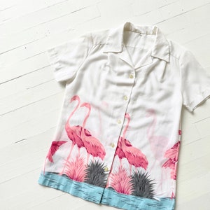 Vintage White Flamingo Print Shirt image 3