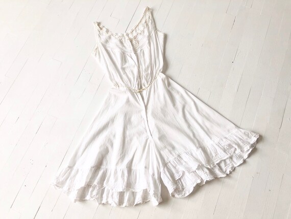 1910s White Crochet Cotton Skirt Drawer Romper