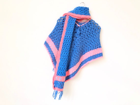 1970s Knit Poncho + Matching Scarf