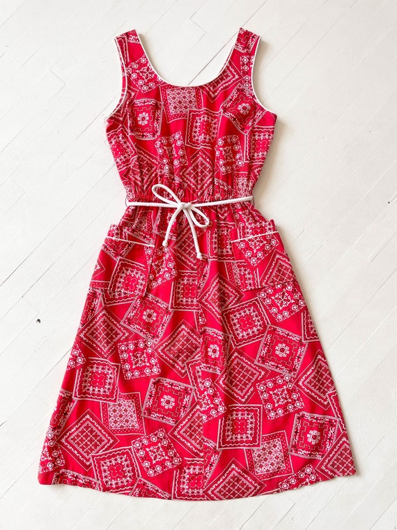 1960s Red Bandana Print Dress - image 3