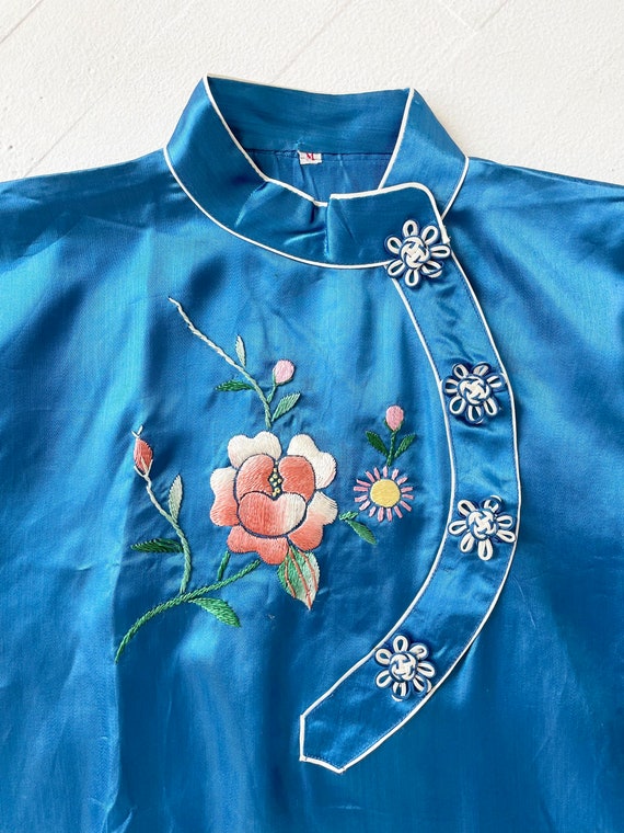 Vintage Blue Embroidered Floral Blouse - image 2