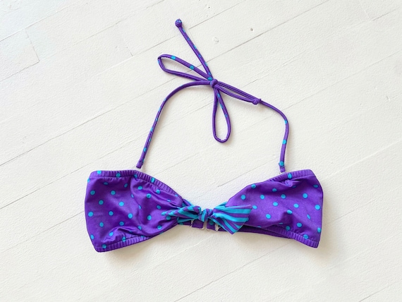 1980s Purple + Blue Dotted and Striped Bikini - image 3