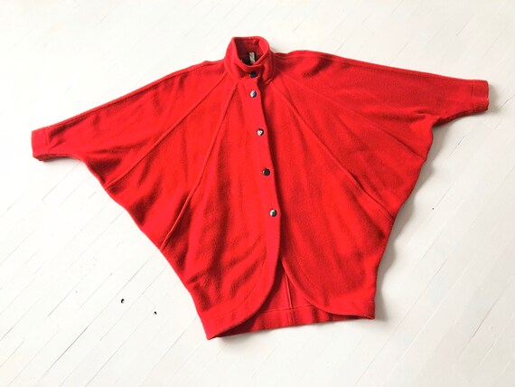 1980s Escada Red Wool Batwing Coat