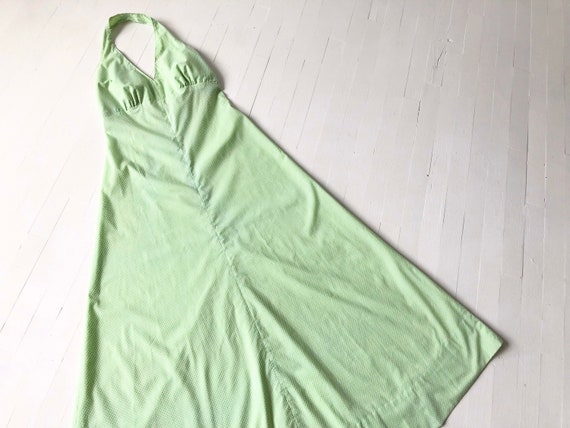 1970s Mint Green Dotted Maxi Dress