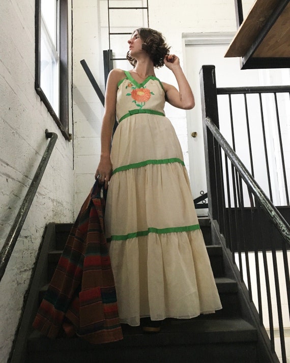 1970s Tiered Ribbon Dress