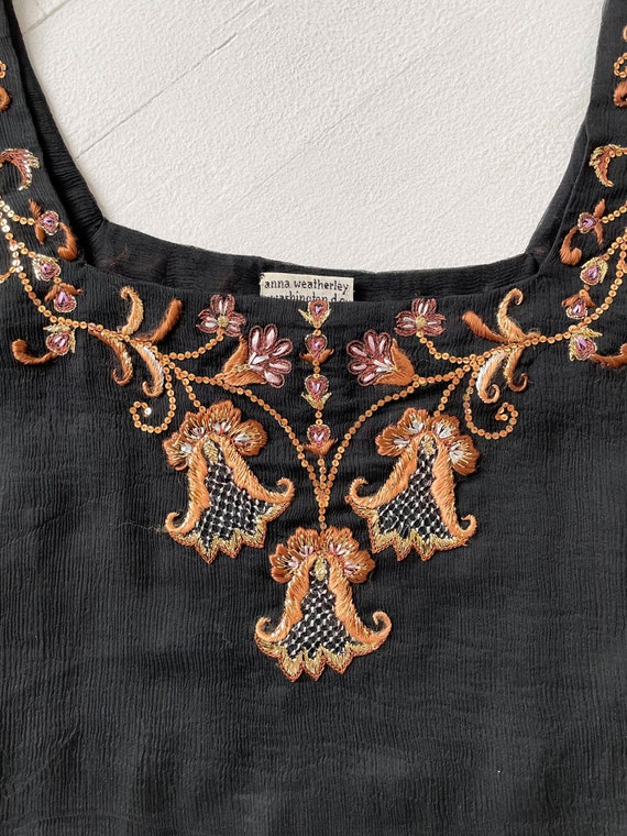 Vintage Embroidered Black Silk Blouse - image 6