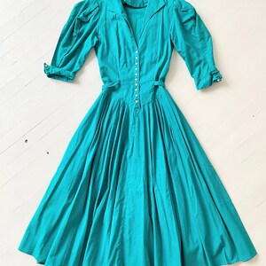 1980s Teal Blue Striped Prairie Dress image 3