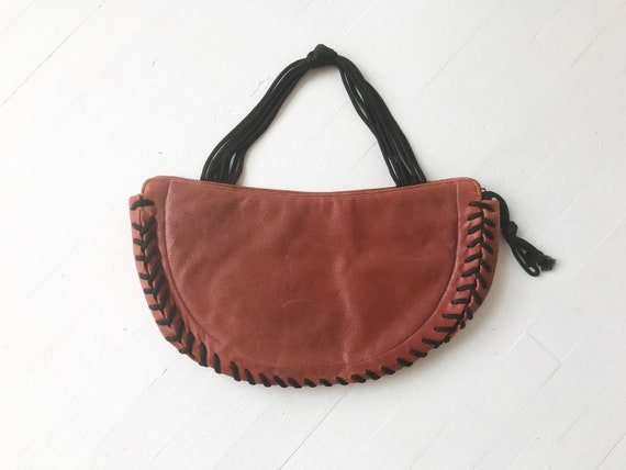 1970s Oxblood Leather Lace Up Bag - image 1