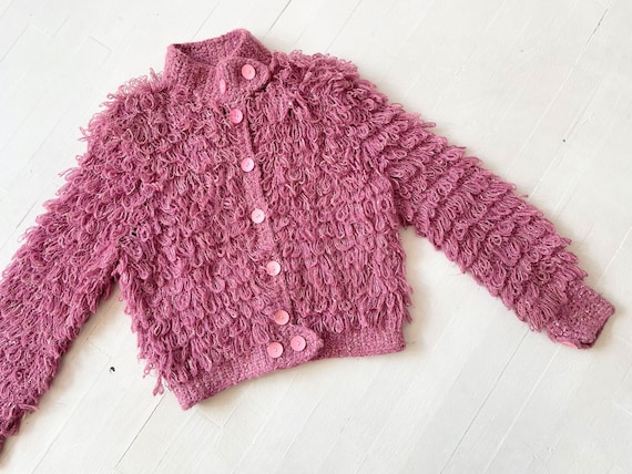 1980s Gil Aimbez Pink String Loop Knit Cardigan Etsy