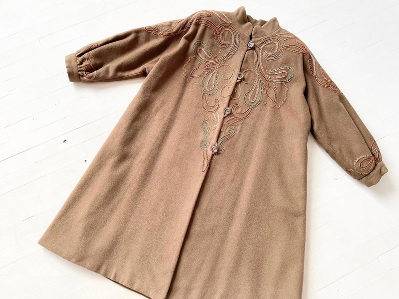 1980s Embroidered Brown Wool Coat image 3