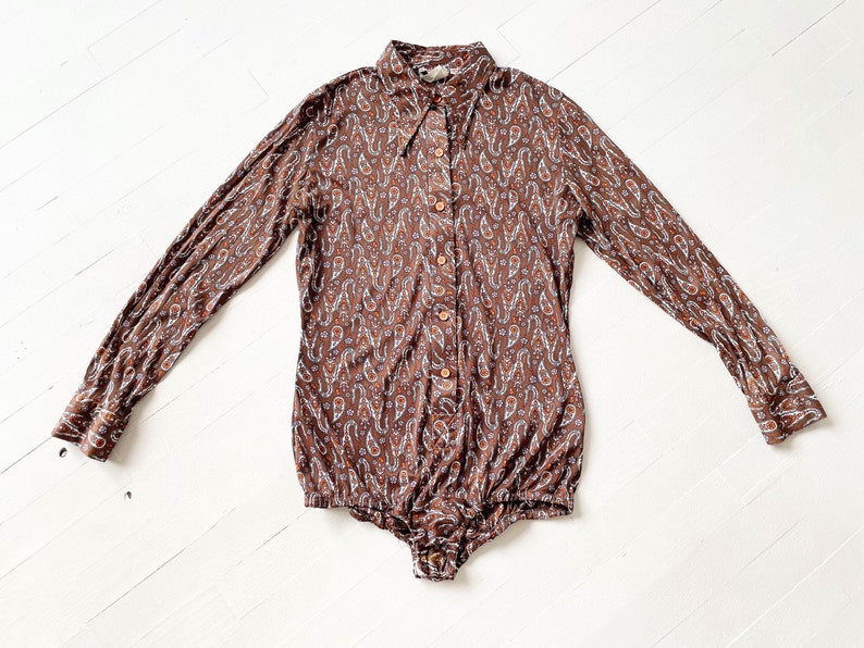 1970s Brown Paisley Print Bodysuit image 6