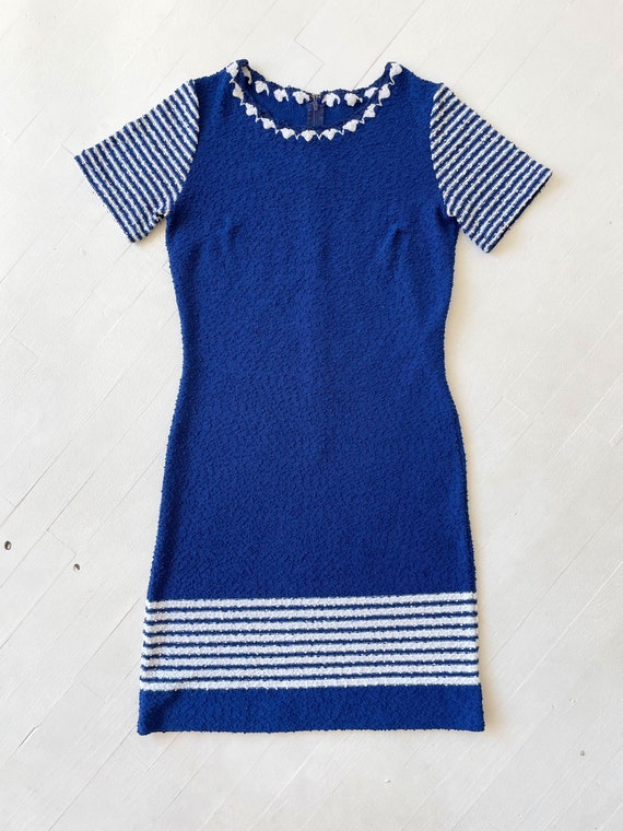 1960s Striped Cobalt Blue Bouclé Knit Dress - image 3