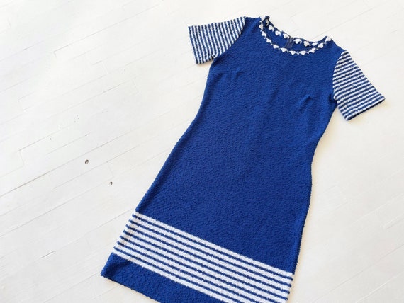 1960s Striped Cobalt Blue Bouclé Knit Dress - image 6