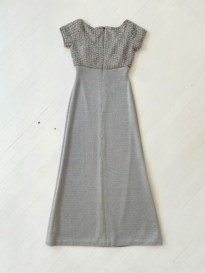 1970s Beaded Silver Knit Maxi Gown image 6