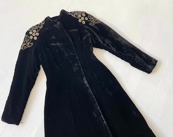 1930s Studded Black Velvet Coat
