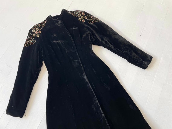 1930s Studded Black Velvet Coat - image 1