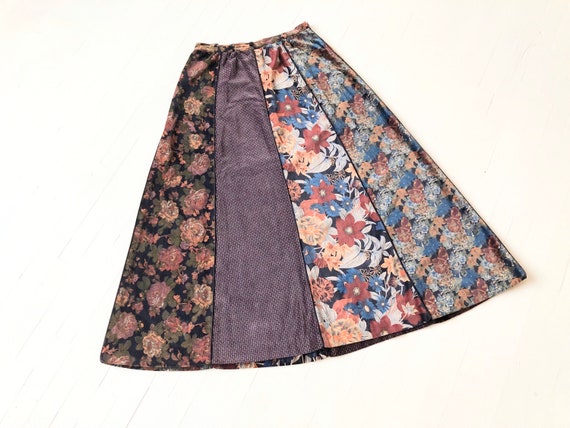 1980s Mixed Print Velveteen Maxi Skirt - image 1