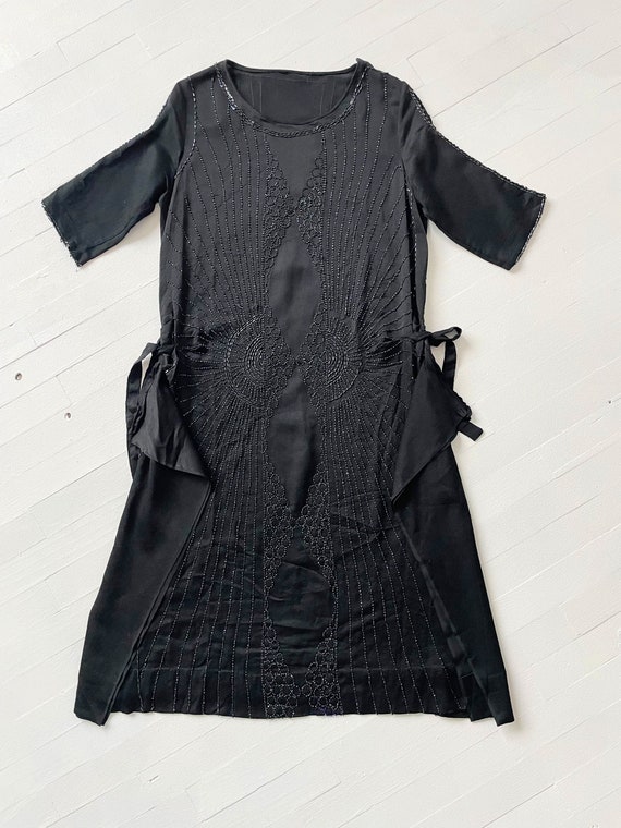 Vintage Beaded Black Rayon Crepe Dress - image 3