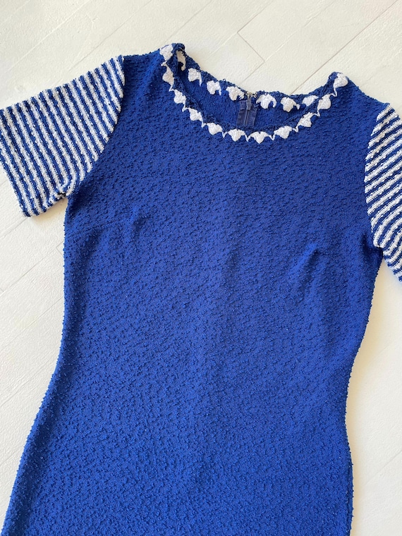 1960s Striped Cobalt Blue Bouclé Knit Dress - image 2