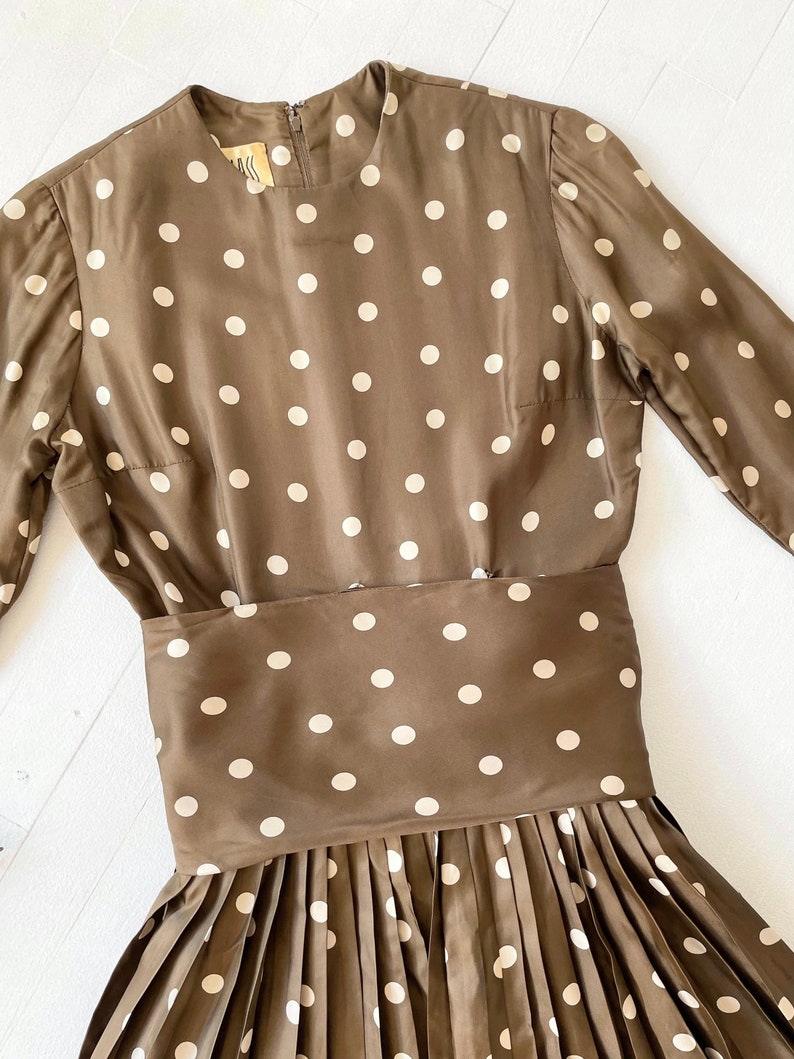 1970s Bill Blass Brown Polka Dot Dress with Matching Headscarf image 2