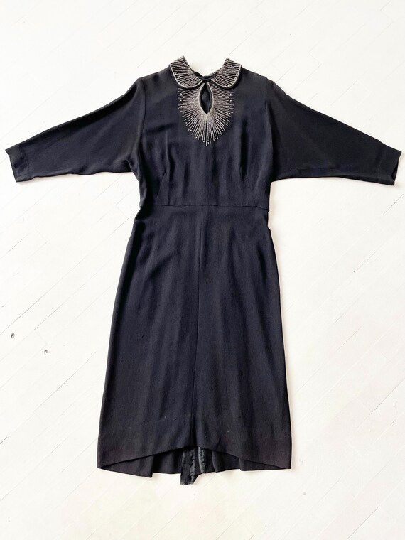 1940s Beaded Starburst Black Rayon Crepe Dress - image 3