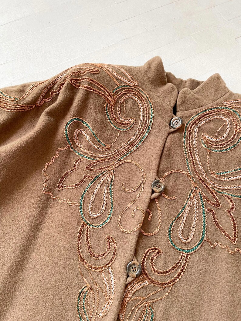 1980s Embroidered Brown Wool Coat image 2